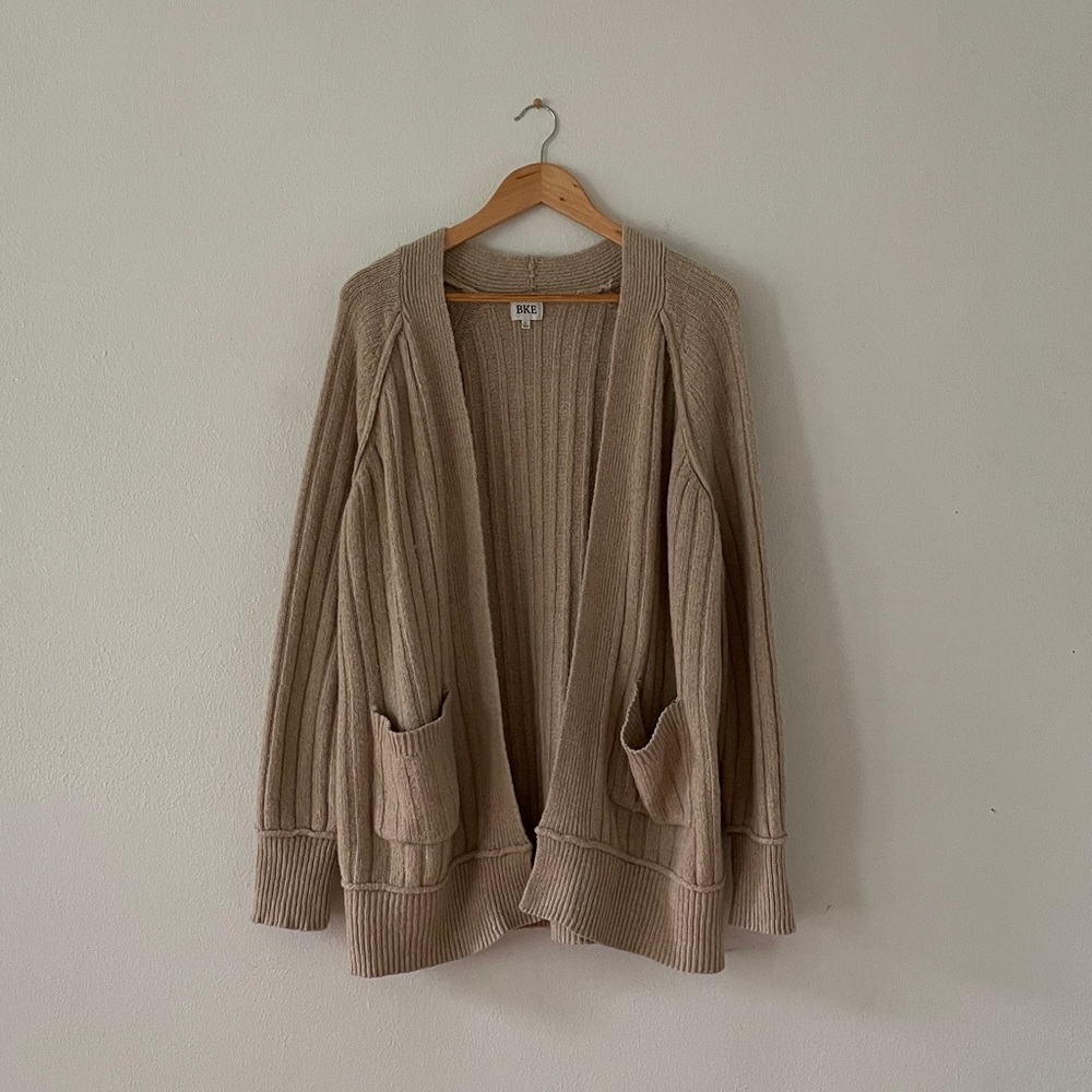 BKE Open Front Cardigan Chunky Ribbed Sweater